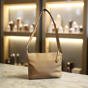Celine Beige Patent Leather & Canvas Shoulder Bag